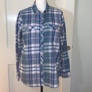 Eddie Bauer Plaid Flannel Long Sleeve Shirt 2 Front Pockets Classic Fit Size XL